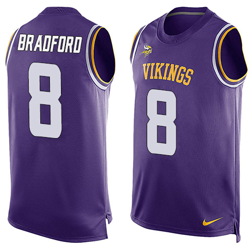Men's Limited Sam Bradford Nike Jersey Purple - #8 Player Name & Number Tank Top NFL Minnesota Vikings